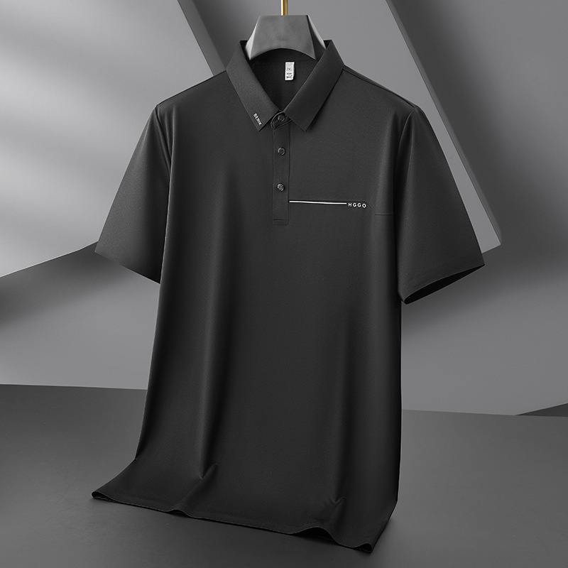 Men's Black Sports Casual Short-sleeved T-shirt Polo Shirt